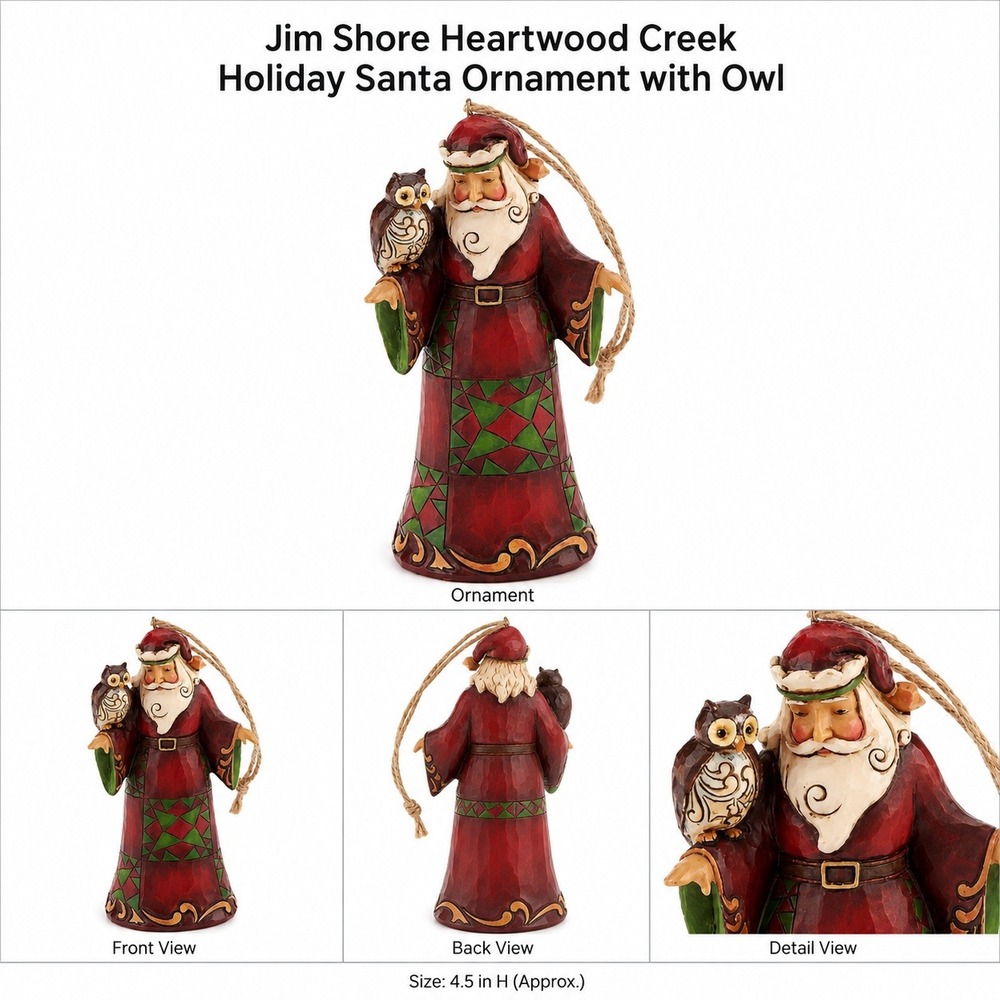 Jim‎ Shore Heartwood Creek Holiday Santa Ornament Red with Owl H200413 NWT
